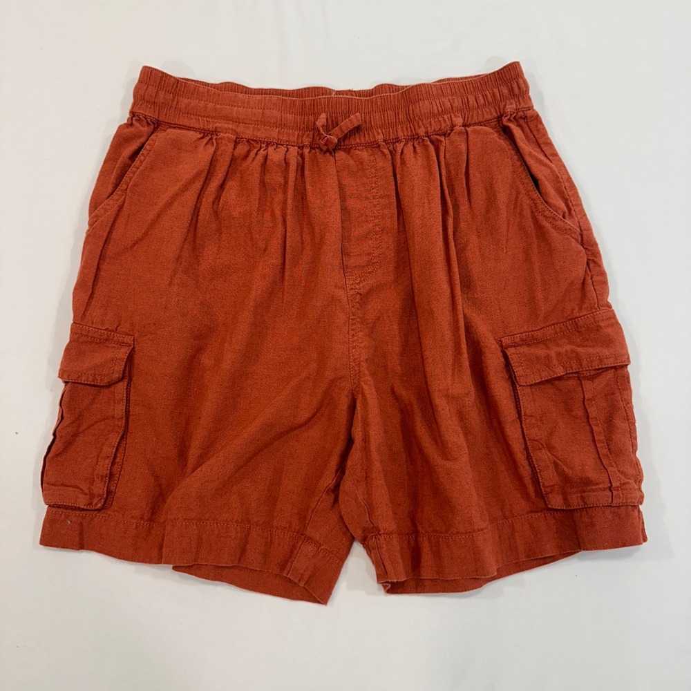 Mini Boden Linen Cotton Cargo‎ Shorts Kids 13Y Rust Orange Pockets | Coastal